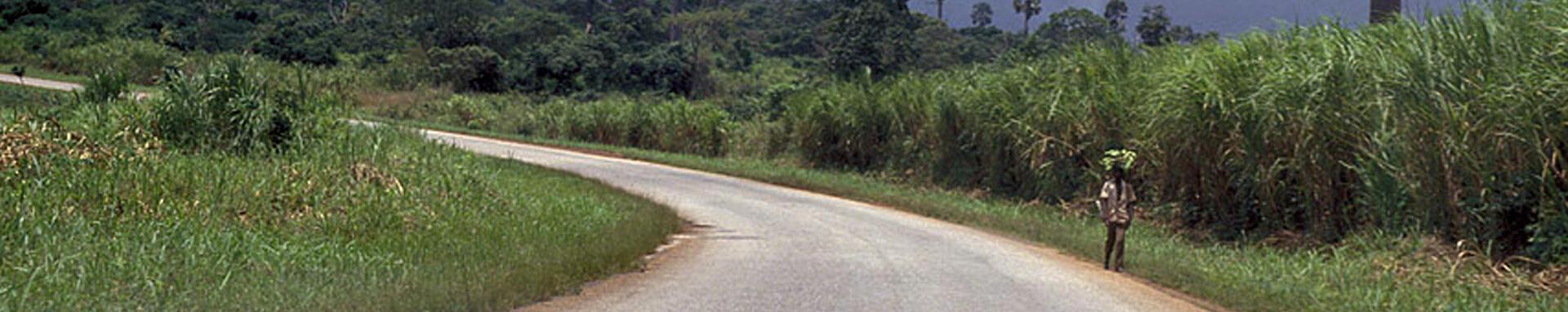 World Bank Photo Collection View of rural road with forest in the background. Ghana. Photo: Curt Carnemark / World Bank
