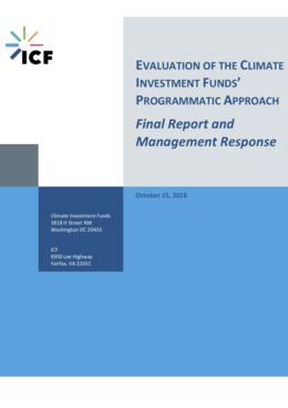 Evaluation of the Climate Investment Funds' Programmatic Approach: Final Report and Management Response