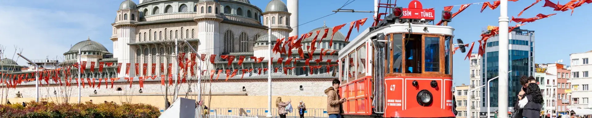 Istanbul city in Türkiye with tram and people