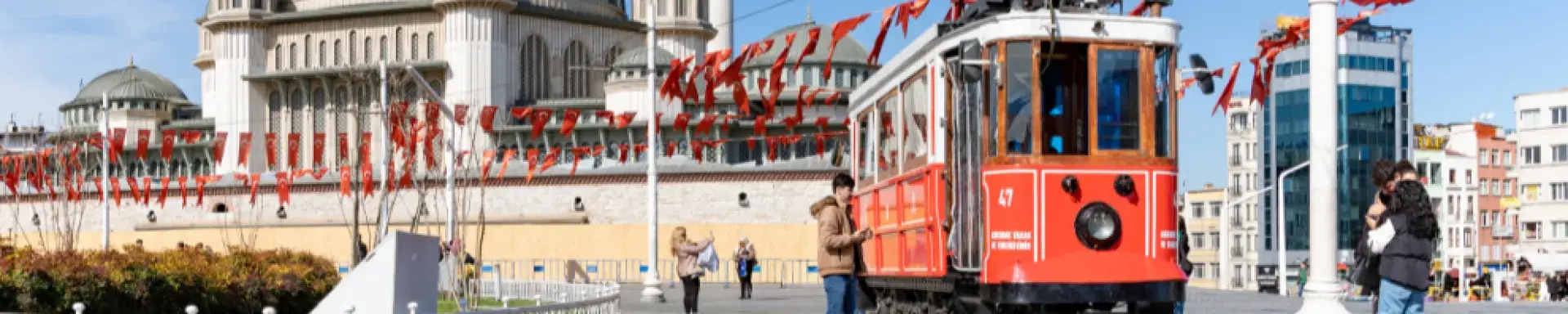 Istanbul city in Türkiye with tram and people
