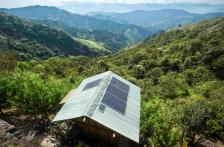 Colombia mountain landscape with solar panel on house