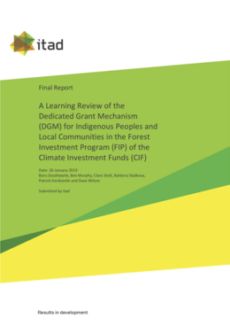 A Learning Review of the Dedicated Grant Mechanism (DGM) for Indigenous Peoples and Local Communities in the Forest Investment Program (FIP) of the Climate Investment Funds (CIF)