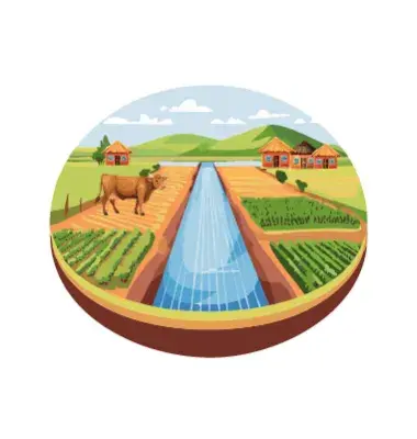 Illustration of a farm with water reservoir 